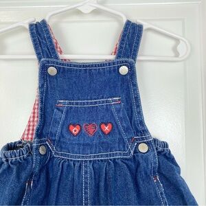 VTG‎ Y2K Faded Glory Denim Hearts Valentines Day Overall Dress Baby Girl 6M - 9M